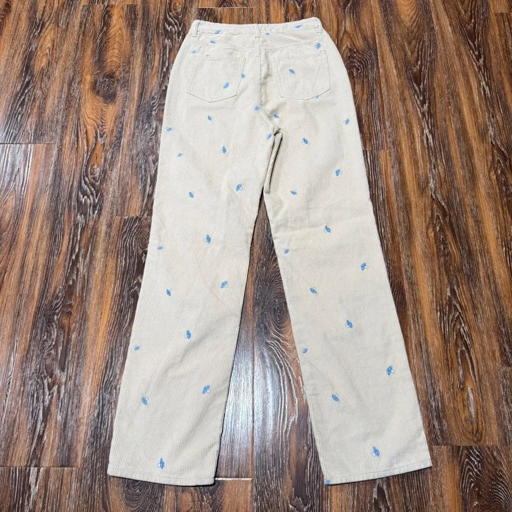 PacSun 90s Boyfriend Corduroy Butterfly Embroidered Pants Tan Beige Womens 28